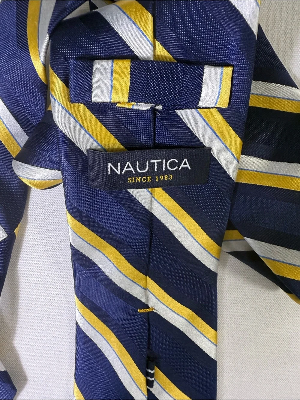 Nautica Navy, Yellow & White Diagonal Stripe Silk Tie